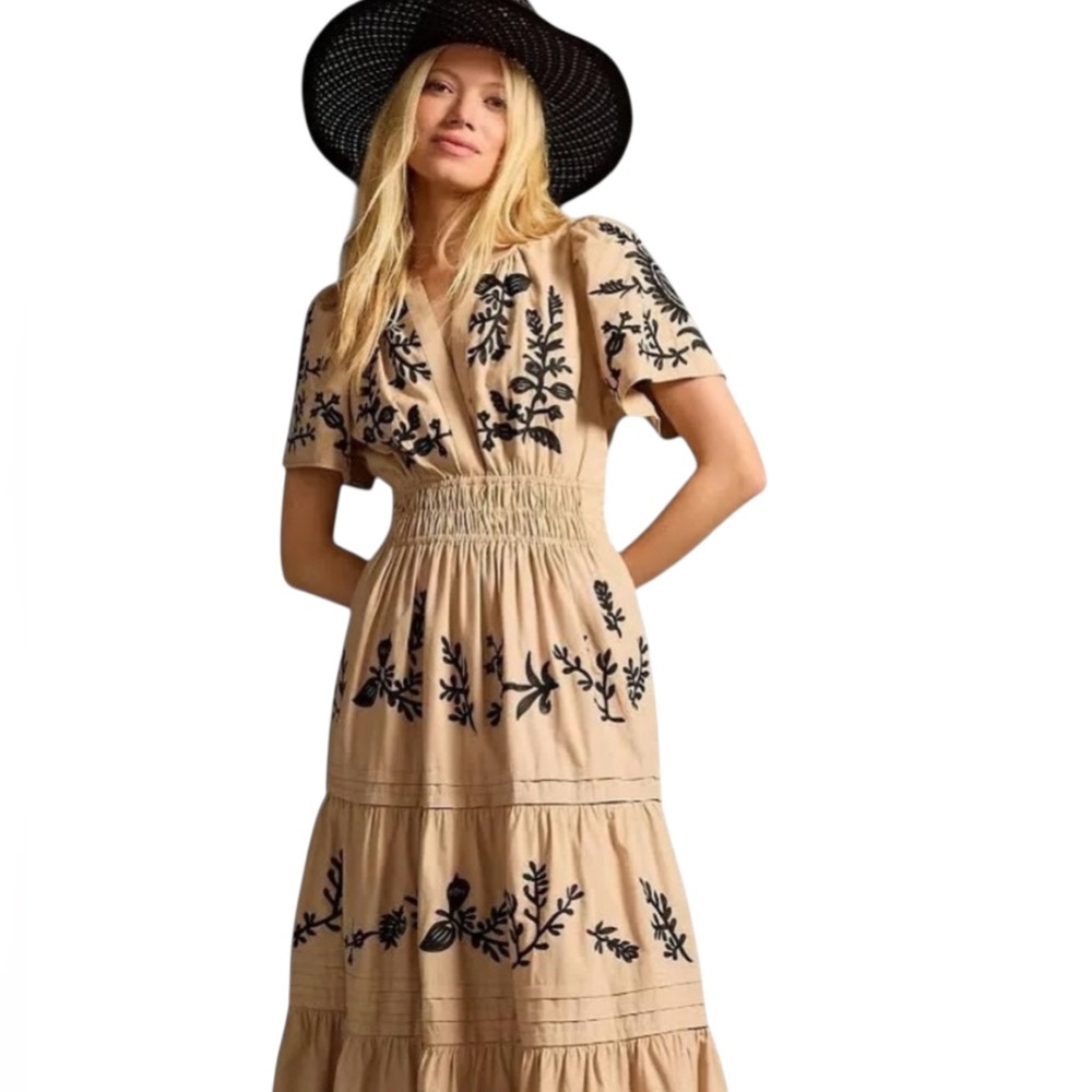 🌻Anthropologie Somerset Embroidered Floral Maxi Dress NWT